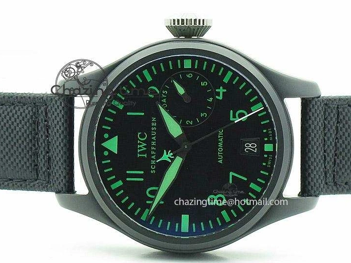 MIROTIME 0510 Durable Big Pilot 5019 Ceramic Case Black Dial Green Markers Asian 23J 7396